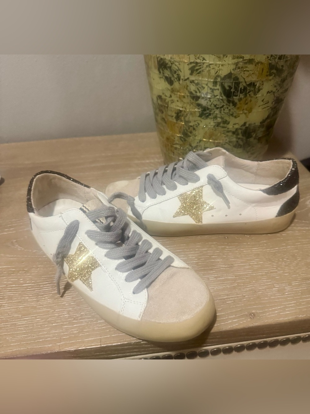 Women’s White Sneakers with Gold Star Accent - Saints
